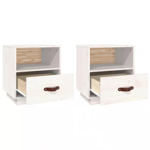 2 db fehér tömör fenyőfa éjjeliszekrény 40 x 34 x 45 cm