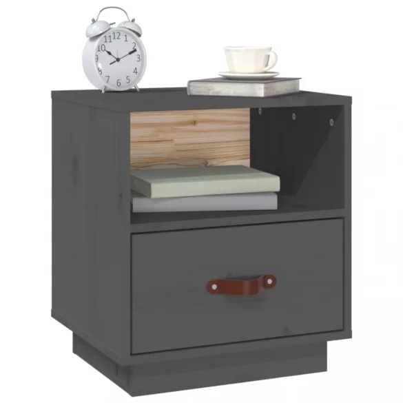 szürke tömör fenyőfa éjjeliszekrény 40 x 34 x 45 cm