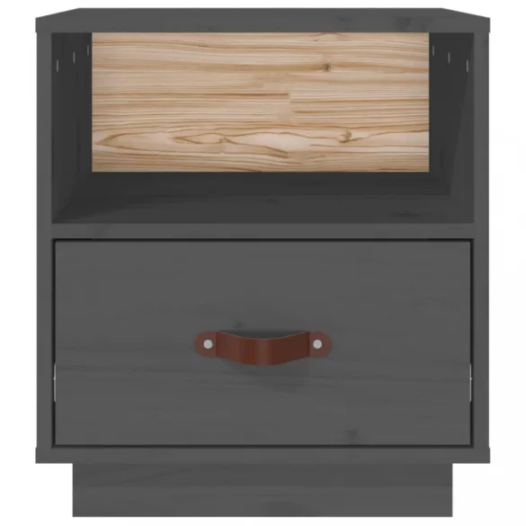 szürke tömör fenyőfa éjjeliszekrény 40 x 34 x 45 cm