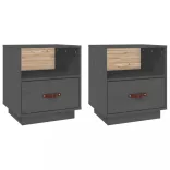 2 db szürke tömör fenyőfa éjjeliszekrény 40 x 34 x 45 cm