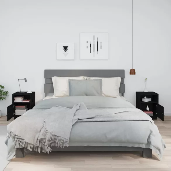 2 db fekete tömör fenyőfa éjjeliszekrény 40 x 34 x 55 cm