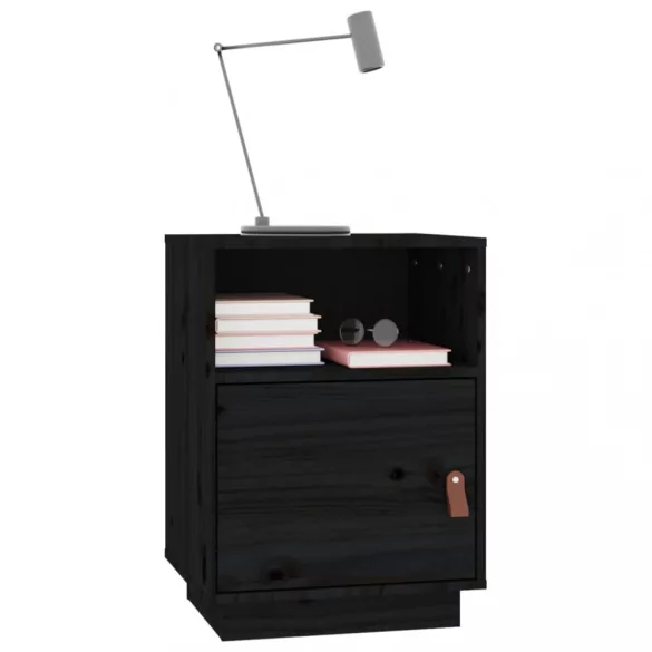 2 db fekete tömör fenyőfa éjjeliszekrény 40 x 34 x 55 cm