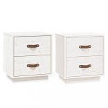 2 db fehér tömör fenyőfa éjjeliszekrény 40 x 34 x 45 cm