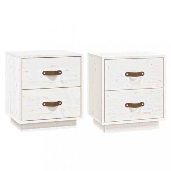 2 db fehér tömör fenyőfa éjjeliszekrény 40 x 34 x 45 cm