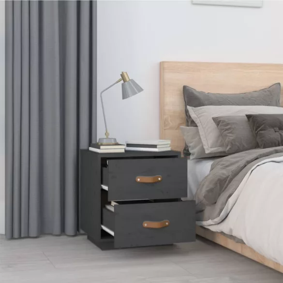 szürke tömör fenyőfa éjjeliszekrény 40 x 34 x 45 cm