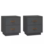 2 db szürke tömör fenyőfa éjjeliszekrény 40 x 34 x 45 cm