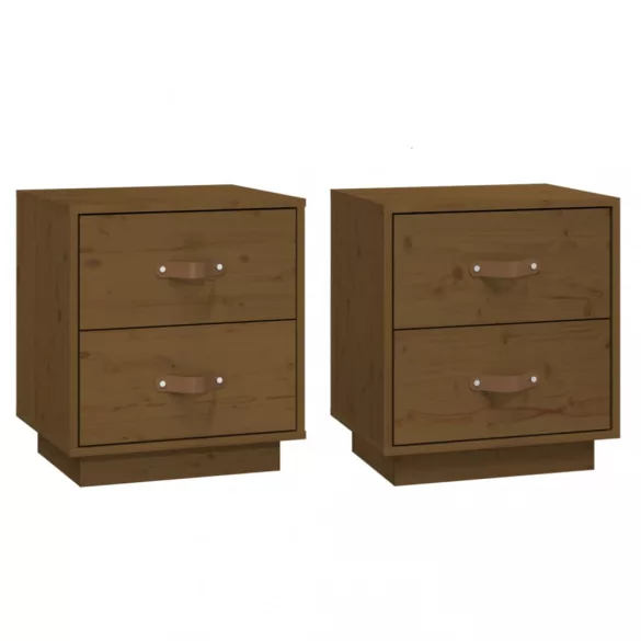 2 db mézbarna tömör fenyőfa éjjeliszekrény 40 x 34 x 45 cm