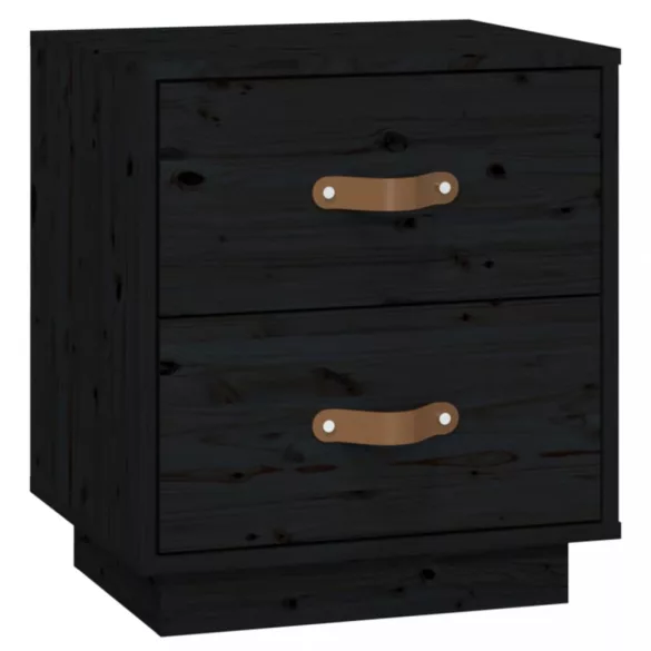 fekete tömör fenyőfa éjjeliszekrény 40 x 34 x 45 cm