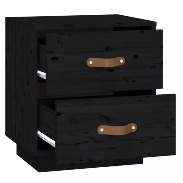 fekete tömör fenyőfa éjjeliszekrény 40 x 34 x 45 cm