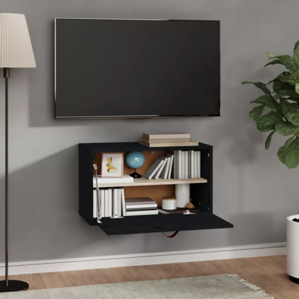 fekete tömör fenyőfa faliszekrény 60 x 30 x 35 cm