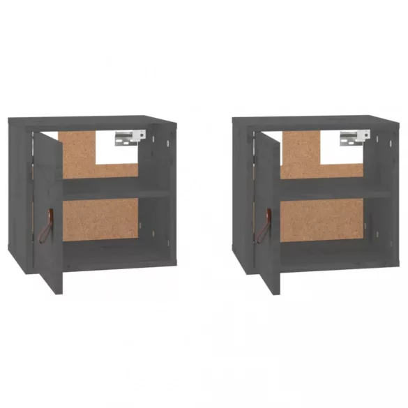 2 db szürke tömör fenyőfa faliszekrény 31,5 x 30 x 30 cm