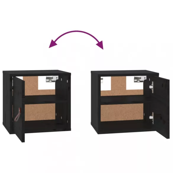 2 db fekete tömör fenyőfa faliszekrény 31,5 x 30 x 30 cm