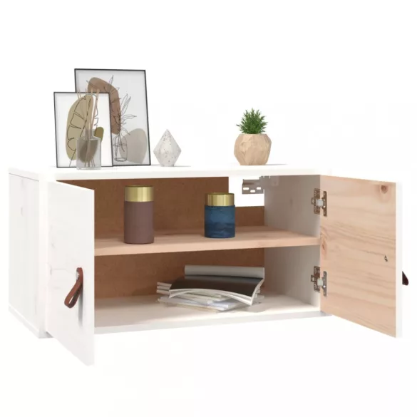 2 db fehér tömör fenyőfa faliszekrény 60 x 30 x 30 cm