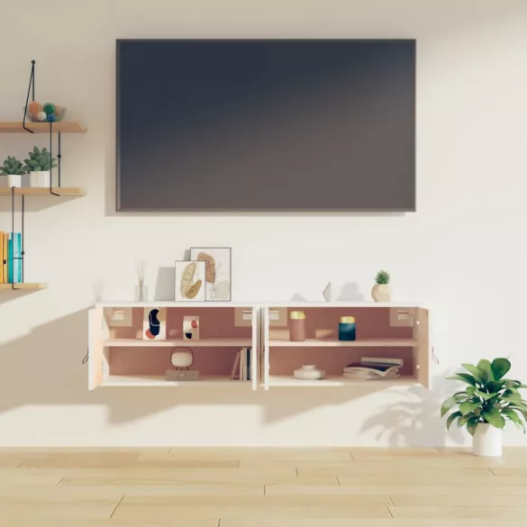 2 db fehér tömör fenyőfa faliszekrény 60 x 30 x 30 cm