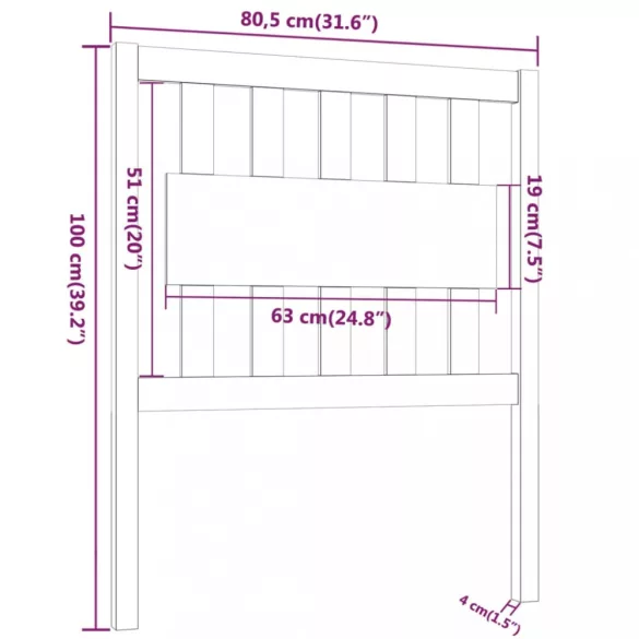 mézbarna tömör fenyőfa ágyfejtámla 80,5x4x100cm
