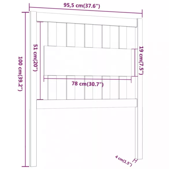 mézbarna tömör fenyőfa ágyfejtámla 95,5x4x100 cm