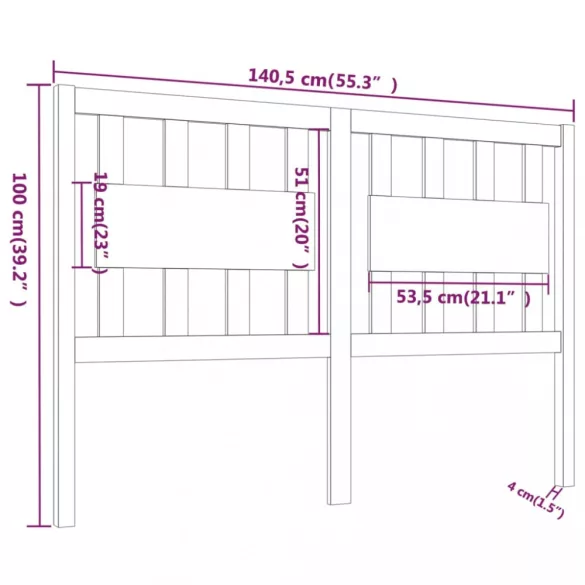 tömör fenyőfa ágyfejtámla 140,5 x 4 x 100 cm