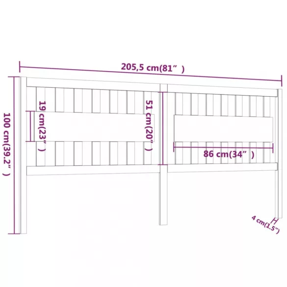 szürke tömör fenyőfa ágyfejtámla 205,5x4x100 cm