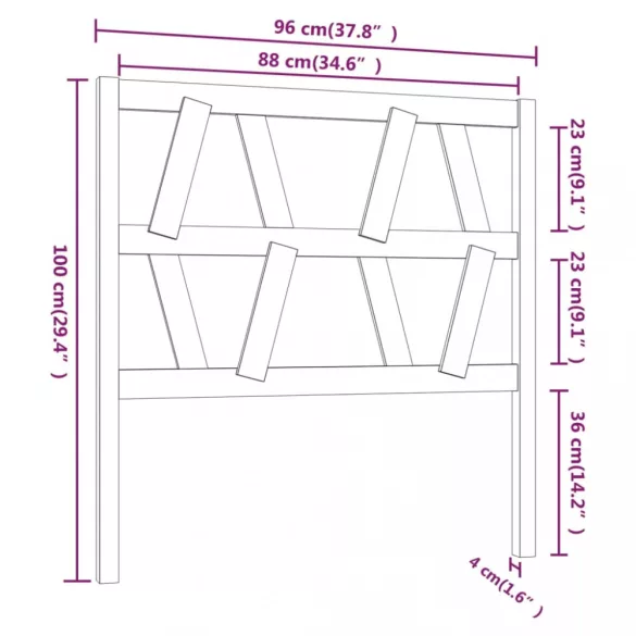 szürke tömör fenyőfa ágyfejtámla 96 x 4 x 100 cm