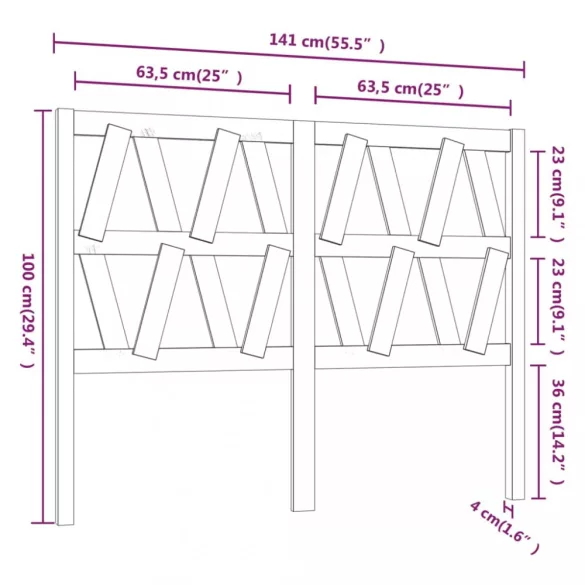 tömör fenyőfa ágyfejtámla 141 x 4 x 100 cm