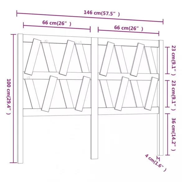 szürke tömör fenyőfa ágyfejtámla 146 x 4 x 100 cm