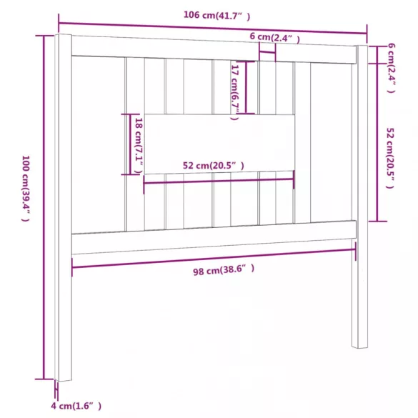 mézbarna tömör fenyőfa fejtámla 106 x 4 x 100 cm