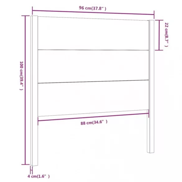 szürke tömör fenyőfa fejtámla 96 x 4 x 100 cm