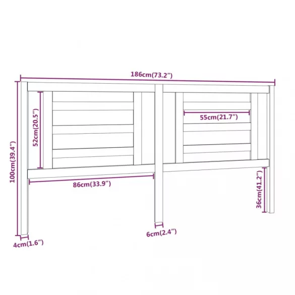 szürke tömör fenyőfa ágyfejtámla 186x4x100 cm