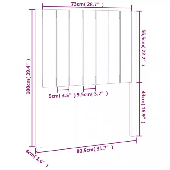 mézbarna tömör fenyőfa ágyfejtámla 80,5x4x100cm