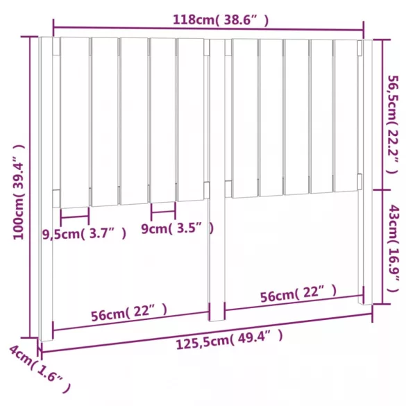 tömör fenyőfa ágyfejtámla 125,5 x 4 x 100 cm