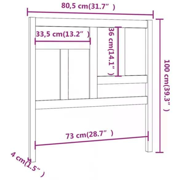 mézbarna tömör fenyőfa ágyfejtámla 80,5x4x100cm