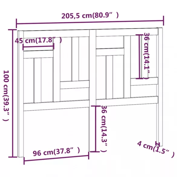 szürke tömör fenyőfa ágyfejtámla 205,5x4x100 cm