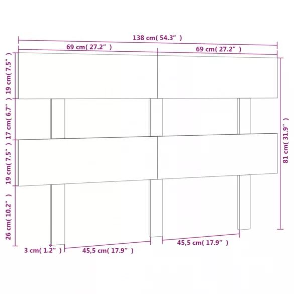 szürke tömör fenyőfa ágyfejtámla 138x3x81 cm