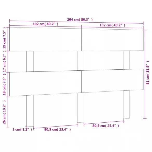 szürke tömör fenyőfa ágyfejtámla 204x3x81 cm