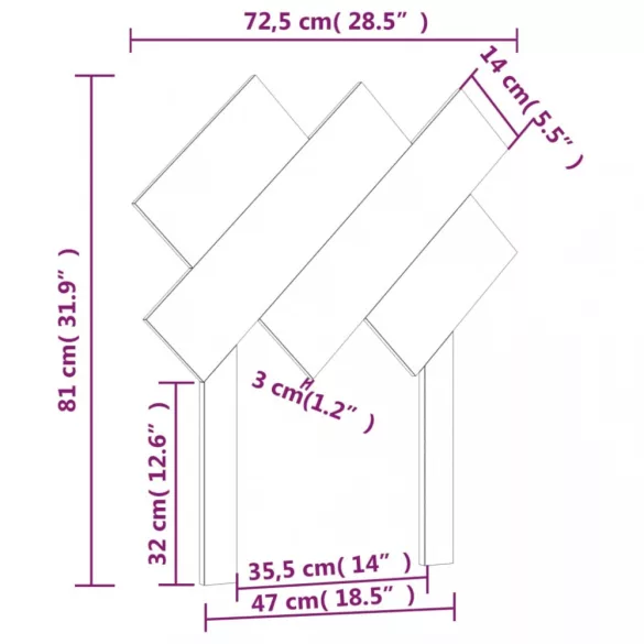 szürke tömör fenyőfa ágyfejtámla 72,5x3x81 cm
