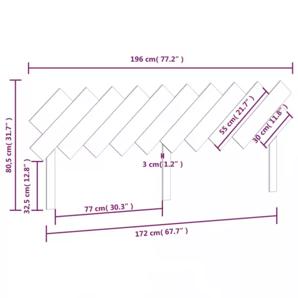 tömör fenyőfa ágyfejtámla 196x3x80,5 cm