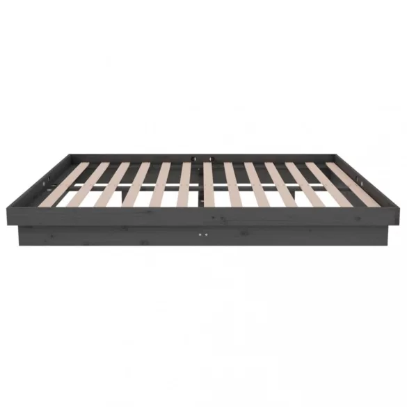 Double szürke tömör fa ágykeret 135 x 190 cm