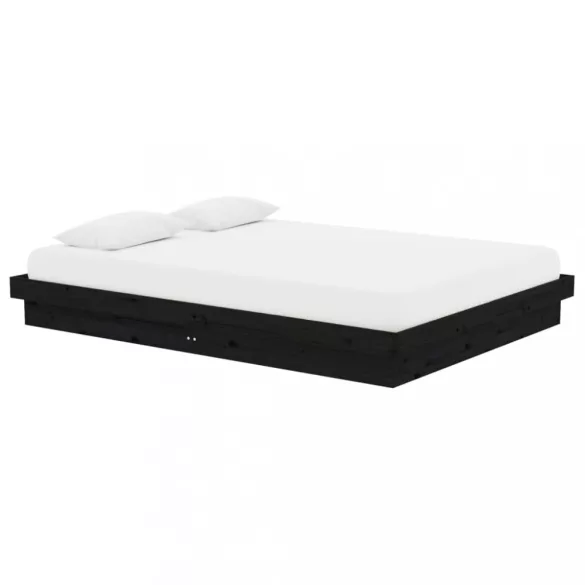 Double fekete tömör fa ágykeret 135 x 190 cm