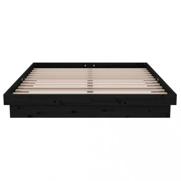 Double fekete tömör fa ágykeret 135 x 190 cm