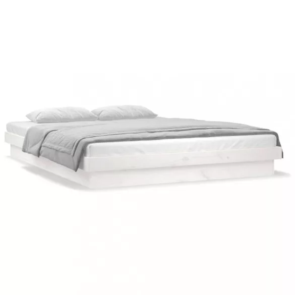 fehér tömör fa ágykeret LED-világítással 160 x 200 cm