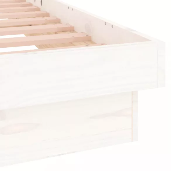 fehér tömör fa ágykeret LED-világítással 140x190 cm