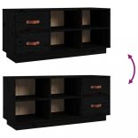 fekete tömör fenyőfa cipőtároló pad 100 x 34 x 45 cm