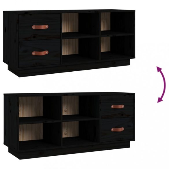 fekete tömör fenyőfa cipőtároló pad 100 x 34 x 45 cm