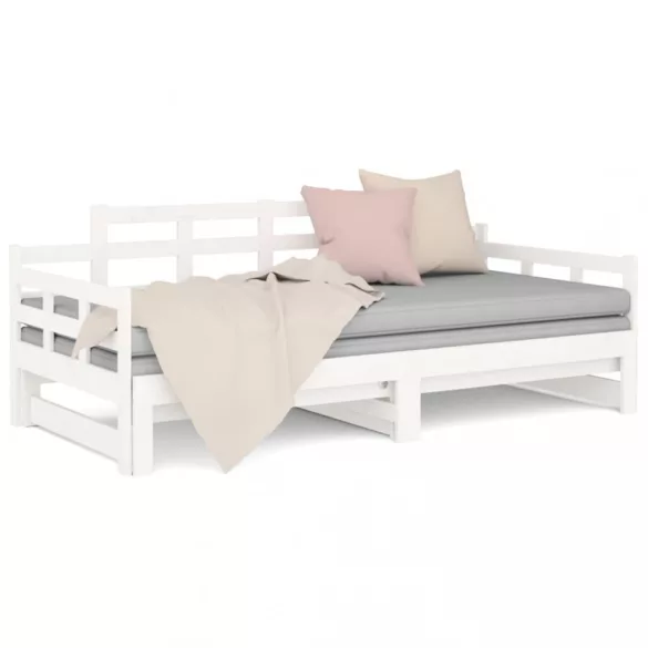 fehér tömör fenyőfa kihúzható kanapéágy 2 x (90 x 190) cm