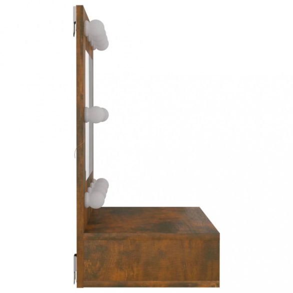 füstös tölgy színű tükrös szekrény LED-ekkel 60 x 31,5 x 62 cm