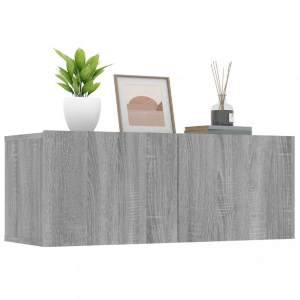 2 db szürke sonoma színű szerelt fa TV-szekrény 80 x 30 x 30 cm