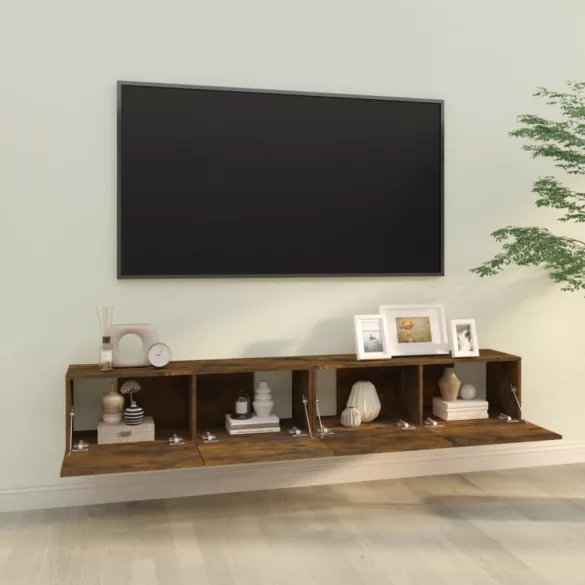 2 db füstös -tölgyszín szerelt fa fali TV-szekrény 100x30x30 cm