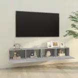 2 db szürke -tölgyszín szerelt fa fali TV-szekrény 100x30x30 cm