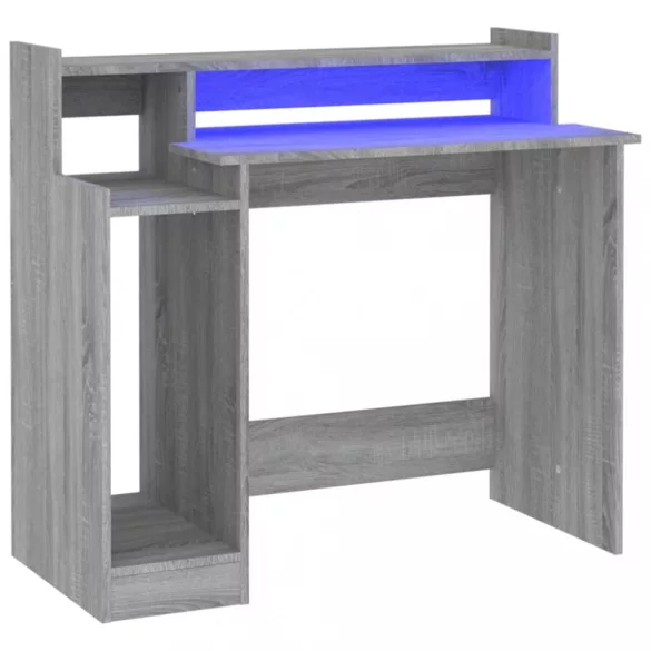 szürke sonoma színű szerelt fa íróasztal LED-ekkel 97x45x90 cm