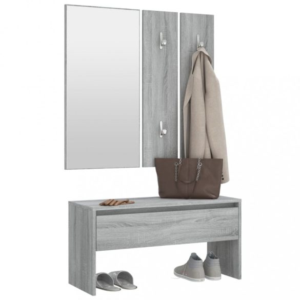 szürke sonoma színű szerelt fa előszobai bútorszett